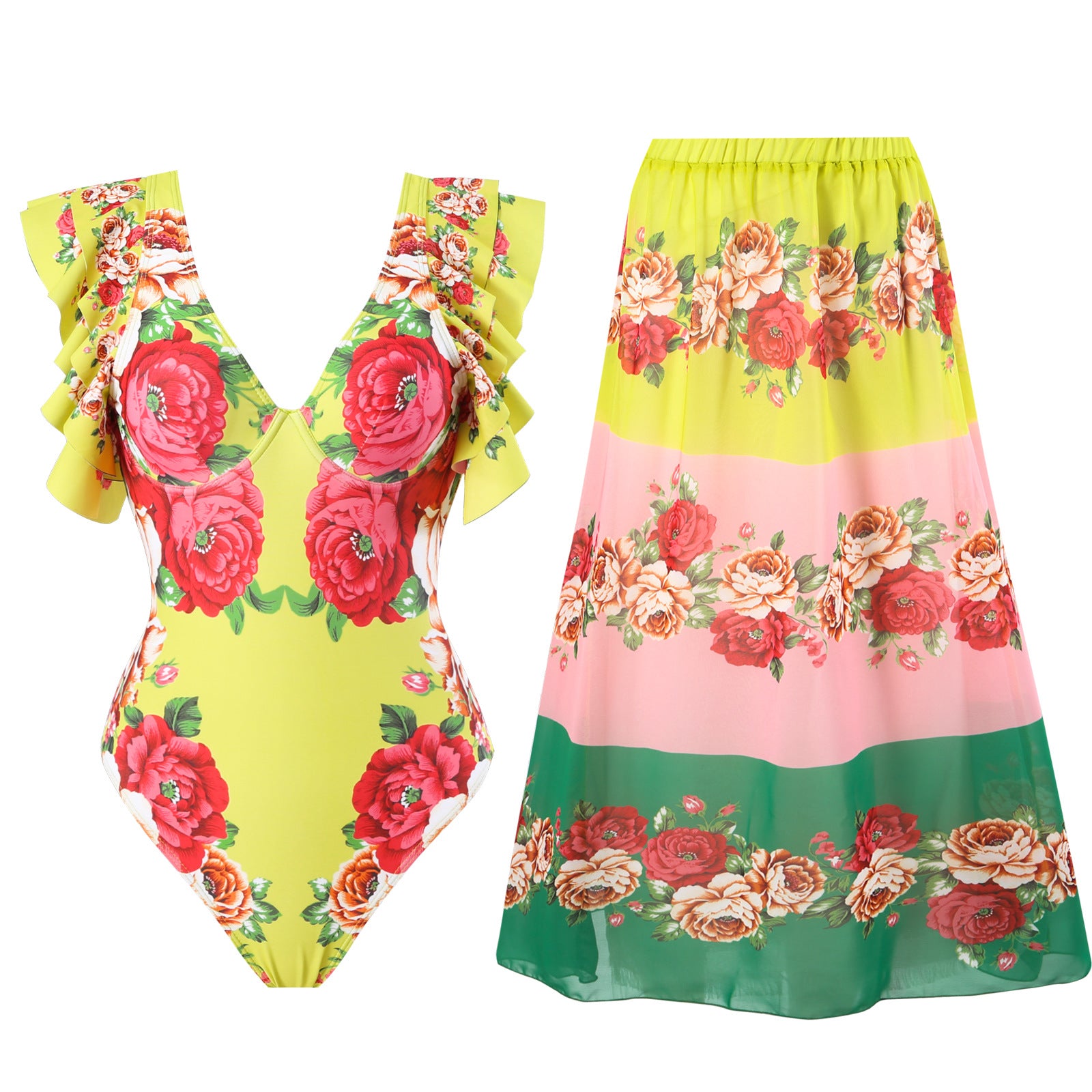 Wholesale Hot Spring Sexy One-piece Conservative Printed Swimsuit Wrap Skirt Suit