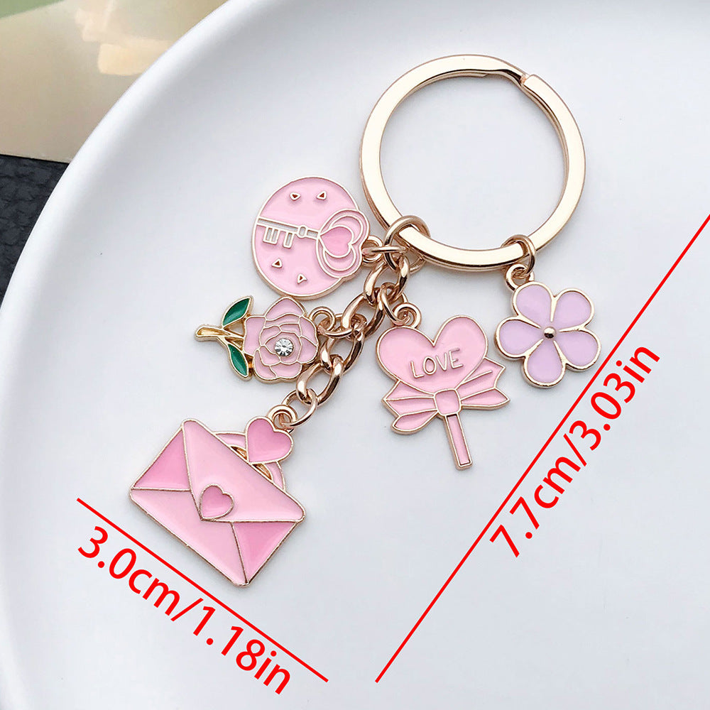 Wholesale Cute Pink Love Rose Potion Metal Keychain