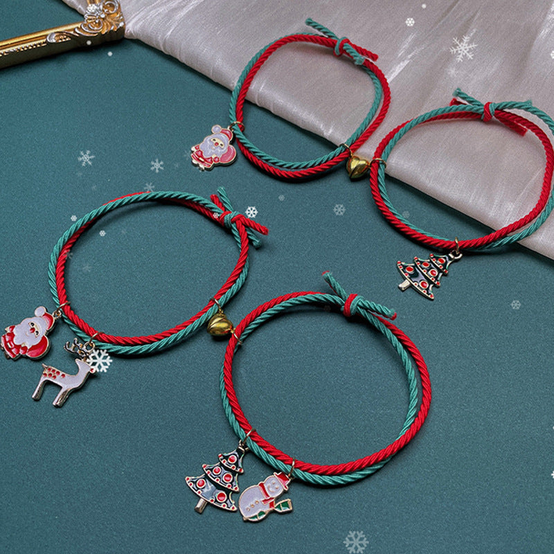 Wholesale Hand-woven dating atmosphere Christmas tree old man green and red string Christmas bracelet