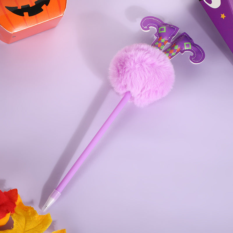 Wholesale Halloween Cartoon Pumpkin Witch Hair Ball Pen