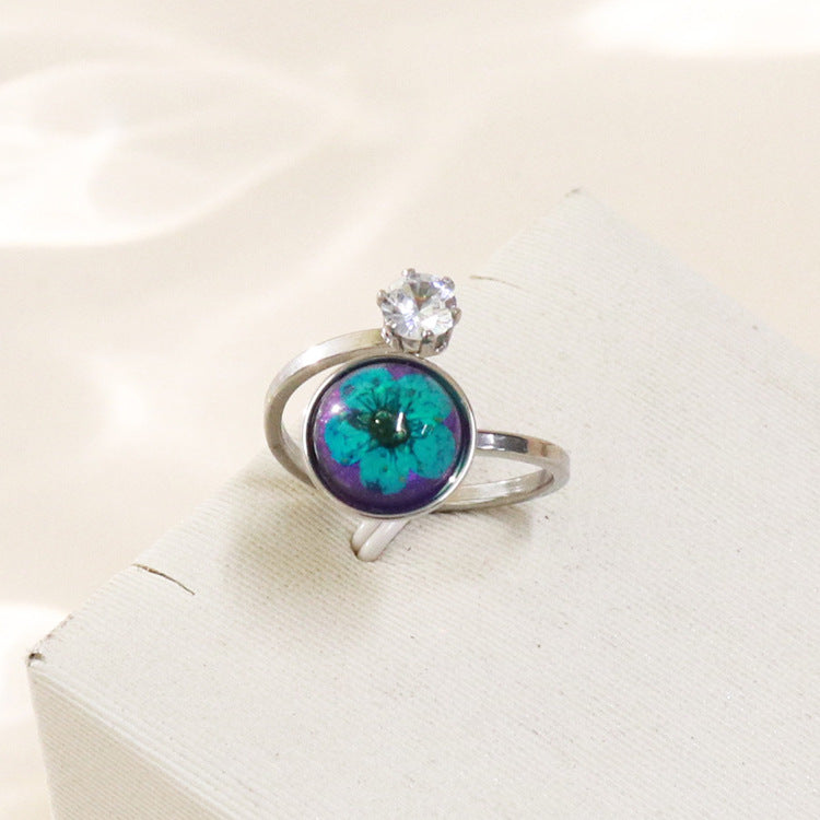 Wholesale 12pcs Zircon Everlasting Flower Stainless Steel Open Ring