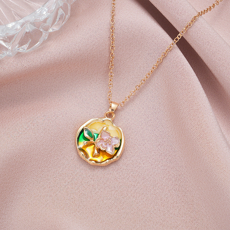 Wholesale Rose oil painting colored pearls colored necklace clavicle chain