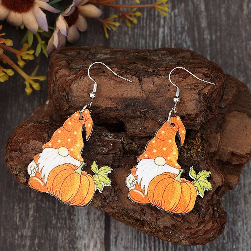 Wholesale Thanksgiving  Pumpkin Wooden Retro Earrings