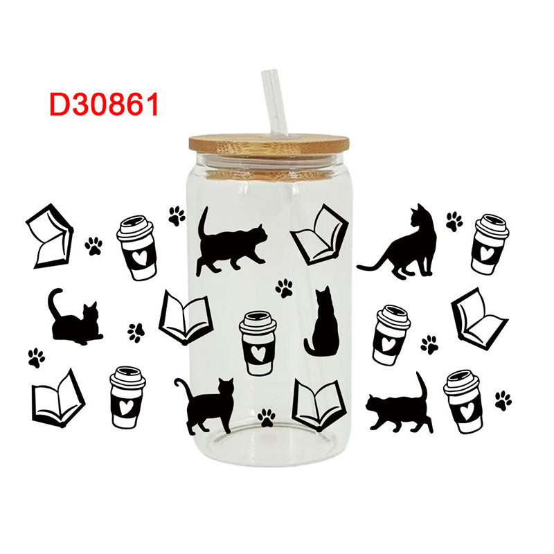 Wholesale Cute cat dog bow 16oz Cup UV DTF Wraps