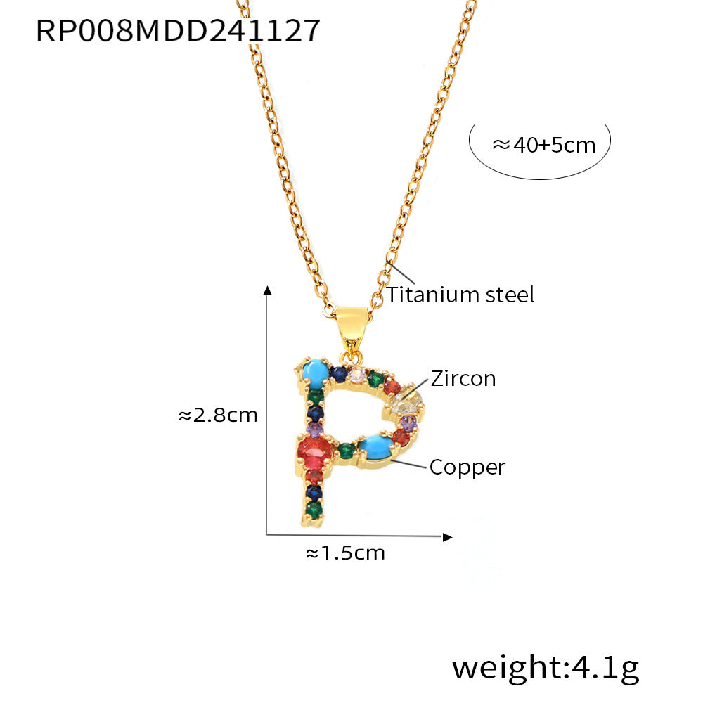 Wholesale Copper micro-inlaid colored zircon 26 English letters individual pendant niche hip-hop clavicle chain