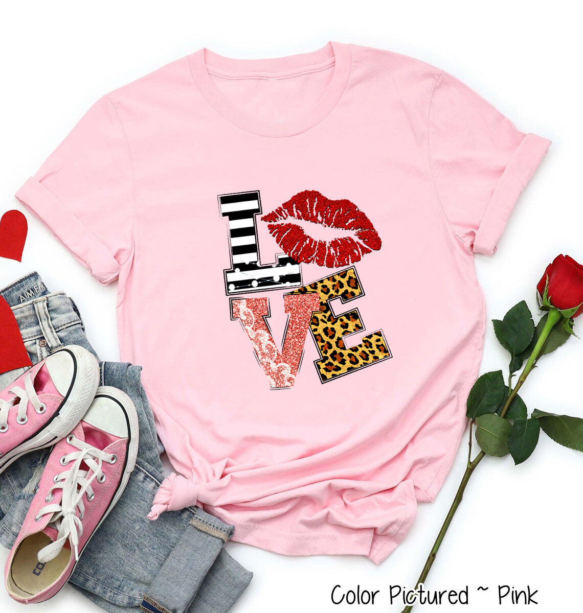 Wholesale Valentine's Day LOVE letter print short sleeves