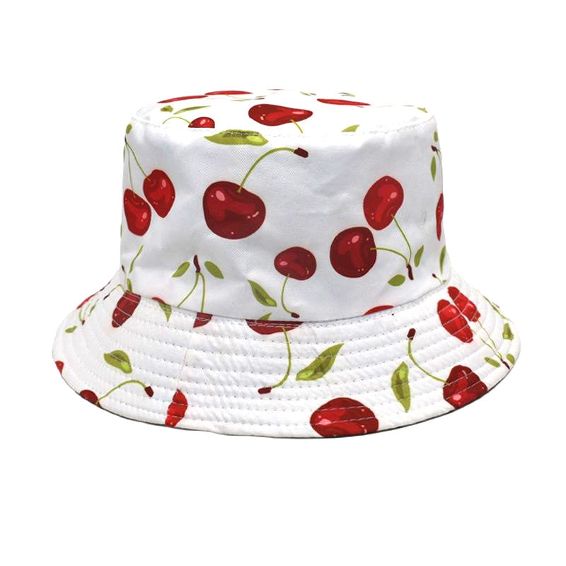 Sombrero de cubo de patrón de cereza de poliéster al por mayor