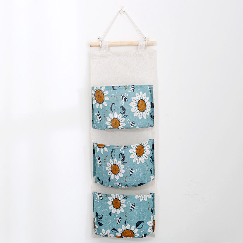 Wholesale Cotton and Linen Three Pocket Three-dimensional Miscellaneous Storage Hanging Bag