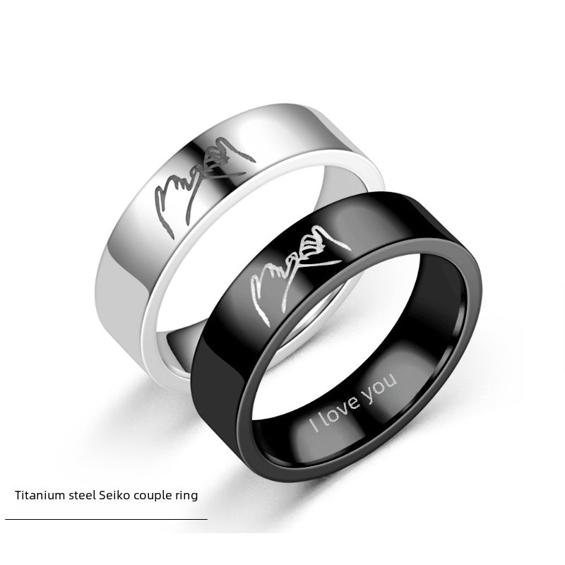 Wholesale titanium steel couple ring I love you hand in hand Jewelry