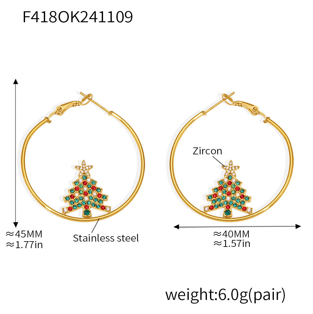 Wholesale Stainless steel 18K real gold plated Christmas enamel zircon necklace