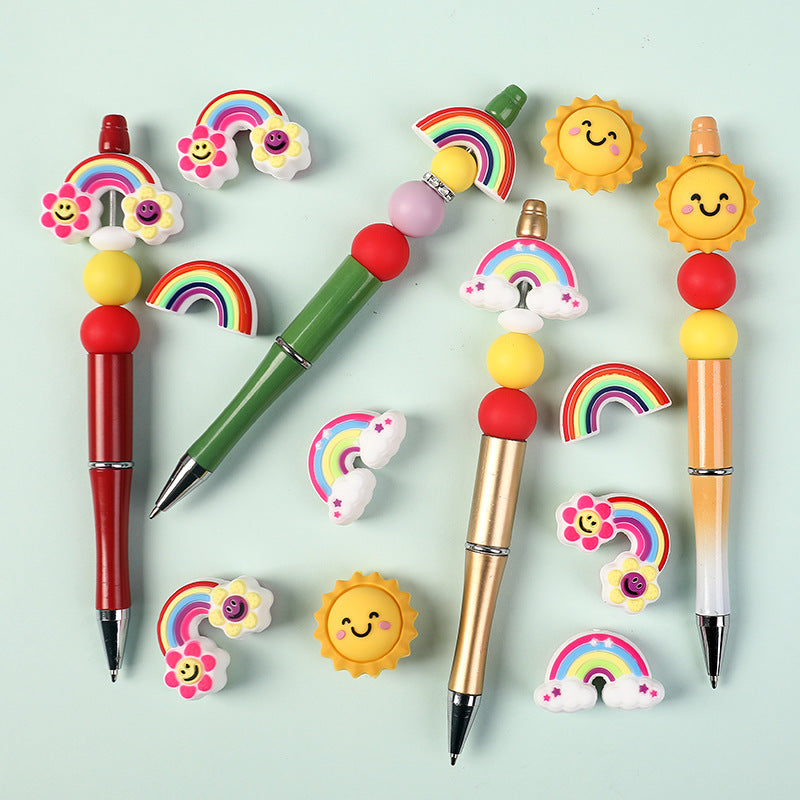 Wholesale 20pcs Cartoon Rainbow Silicone Beads  3D Focal Beads