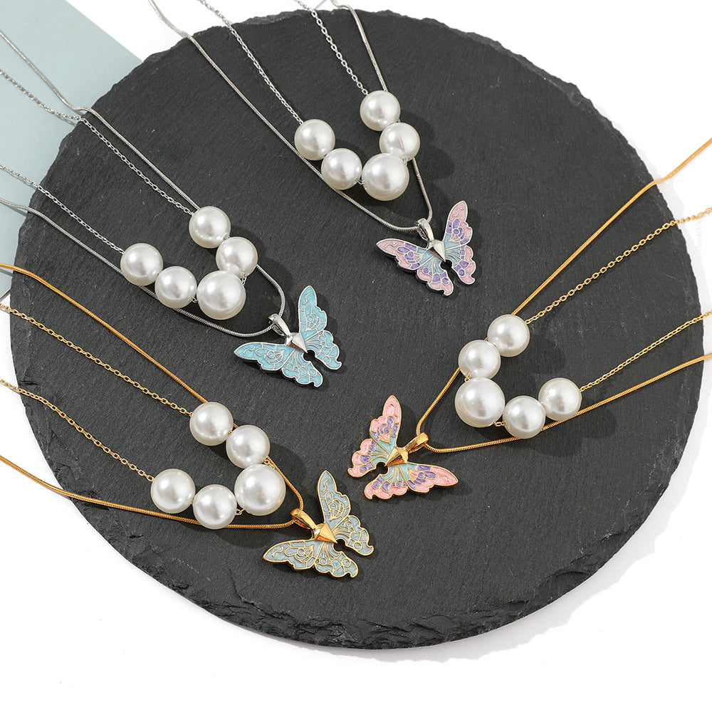 Wholesale Alloy Pearl Butterfly Necklaces