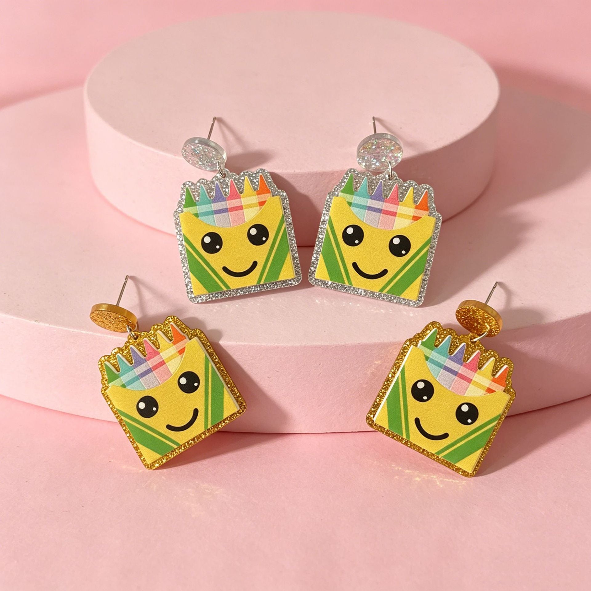 Wholesale Gold Tone Acrylic Crayon Box Earrings School Theme Cute Fashion Accessory For Women Gift