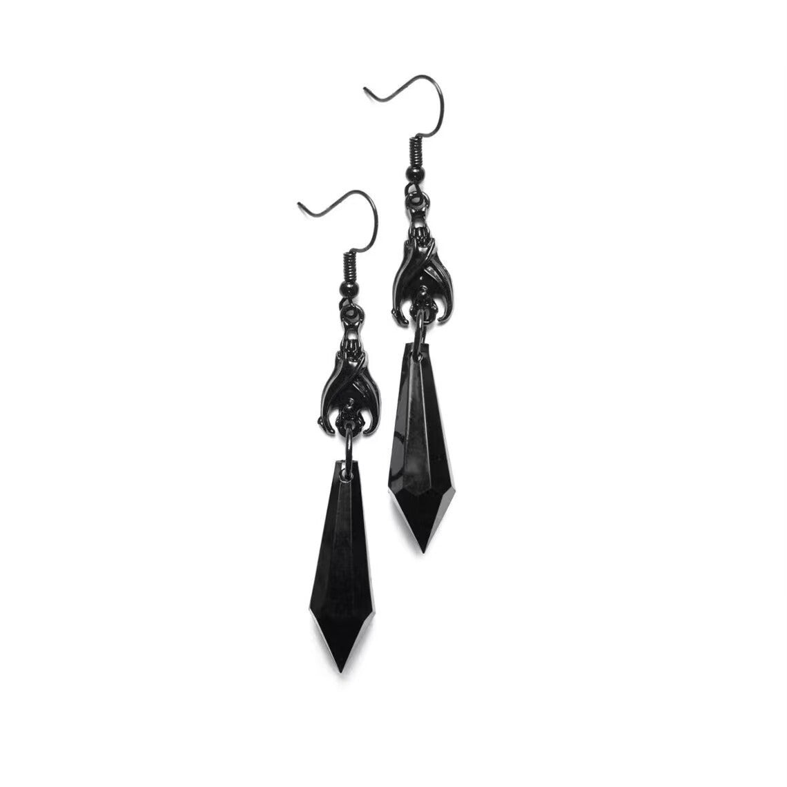 Wholesale Red and black gemstone dark bat earrings