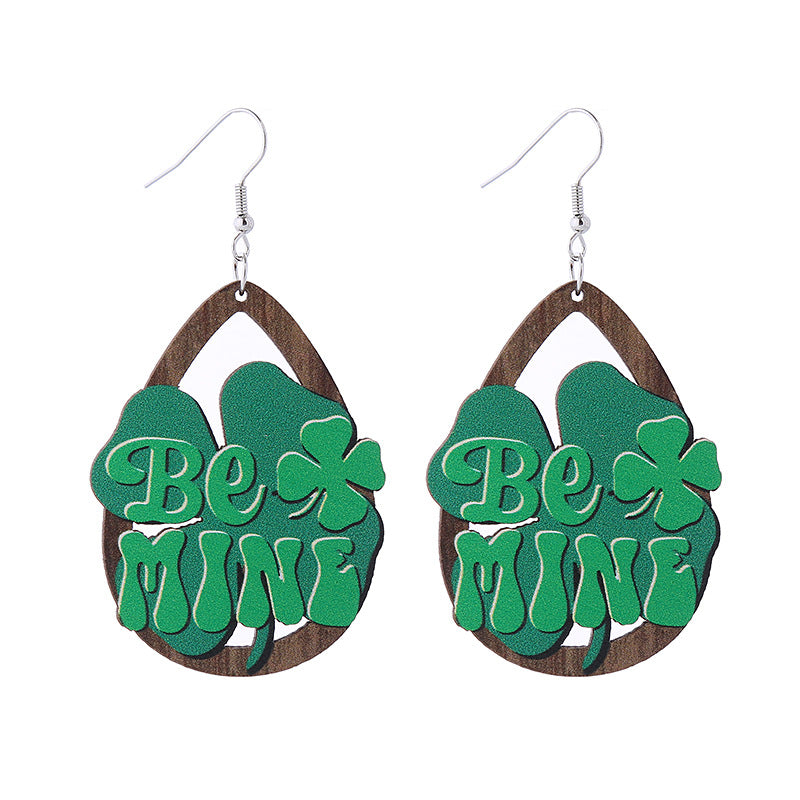 Wholesale St. Parcret festival Green lucky grass rainbow hat beard Irish wooden earrings