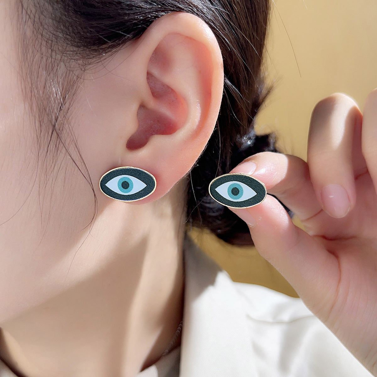 Wholesale Devil Eye Oval Stud Earrings Leather PU Earrings