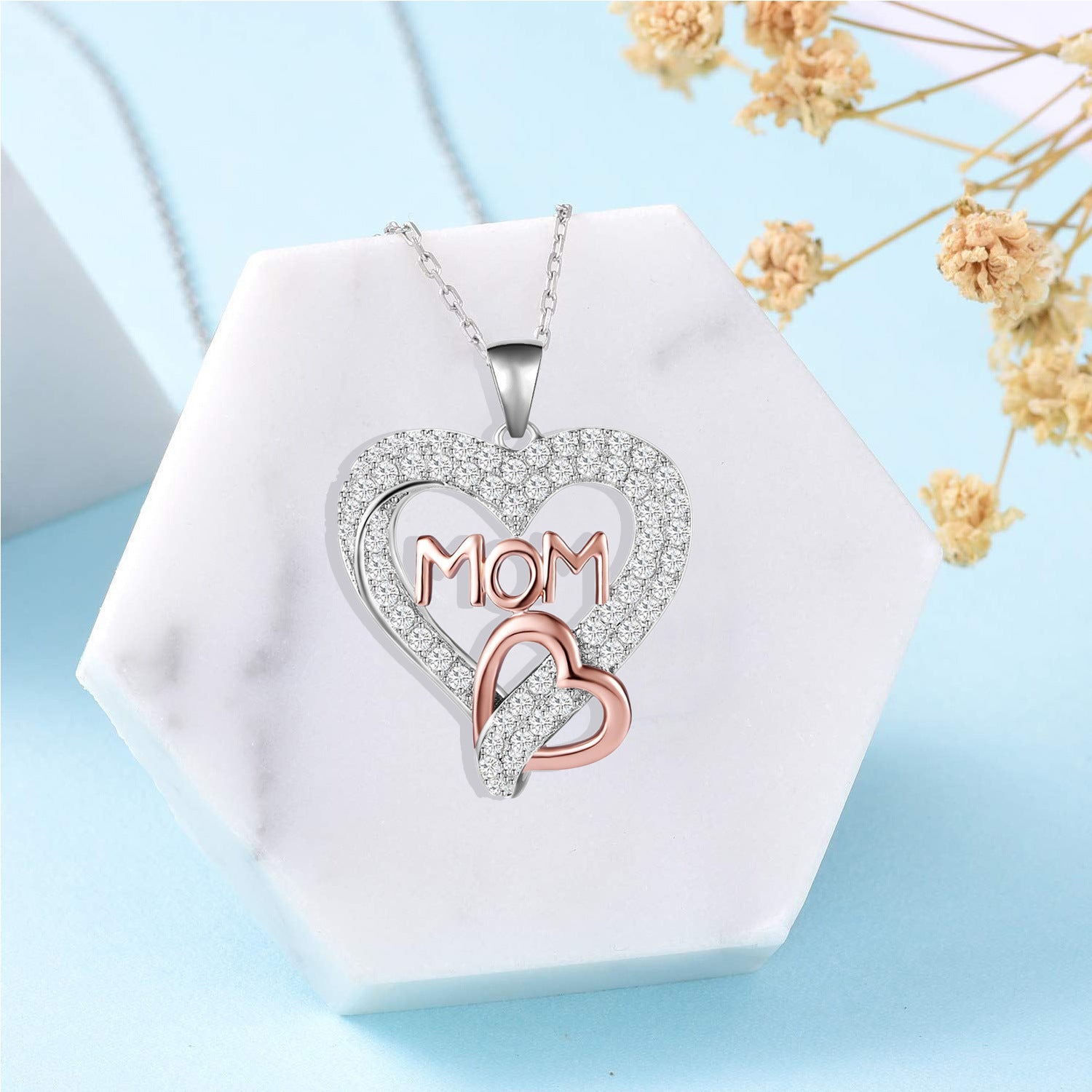 Wholesale Mother's Day Love Shaped Full Diamond Copper Necklaces