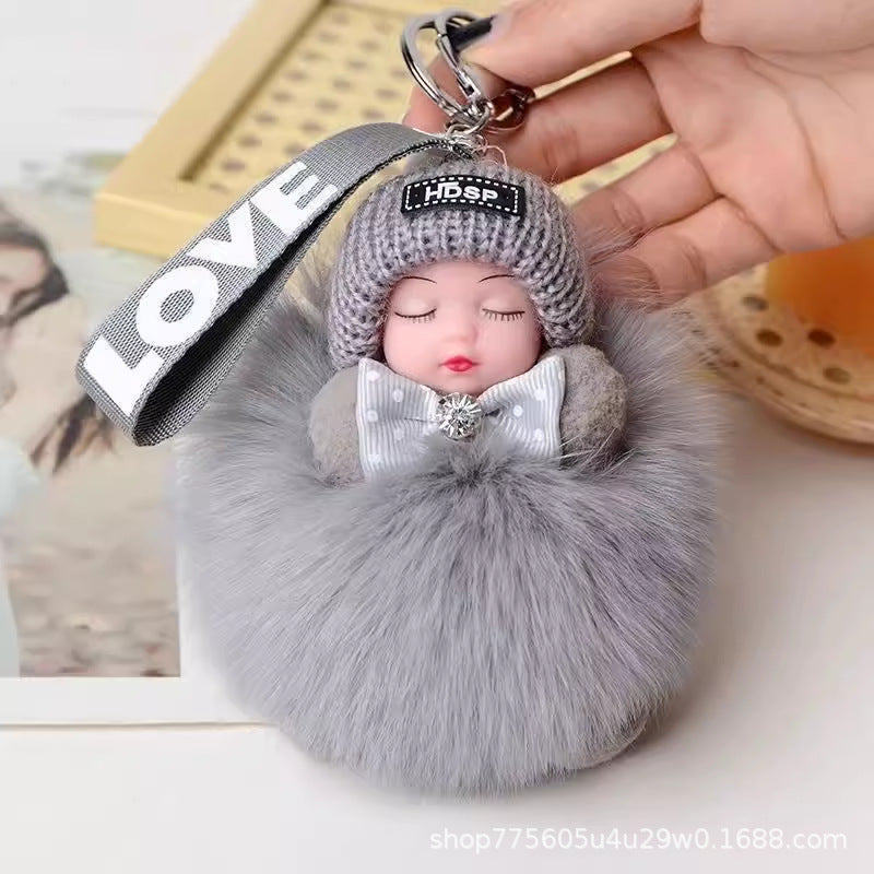 Wholesale Cute Fur Sleeping Doll Keychain