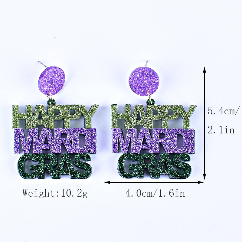 Wholesale Carnival earrings purple green yellow five-pointed star Crown Clown mask lobster earrings