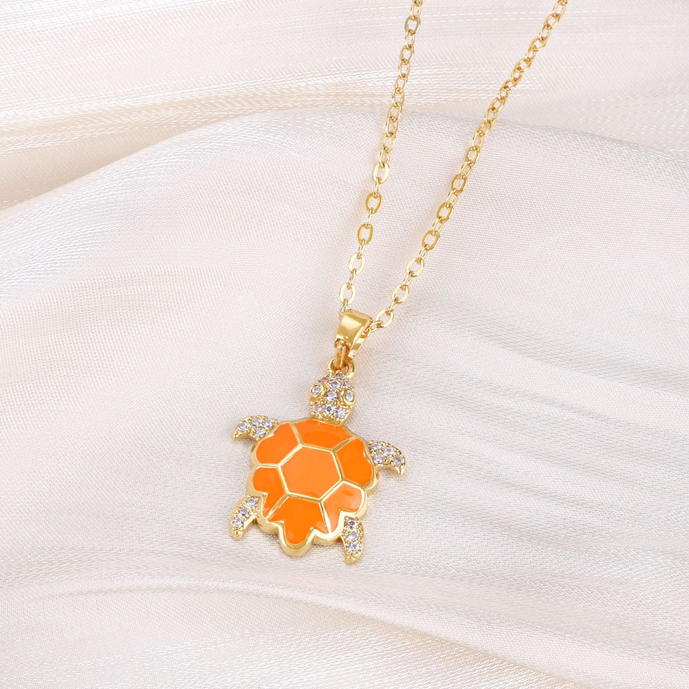 Wholesale Cute Animal Pendant Necklace Turtle Butterfly Dragonfly Design Real Gold Plated Copper Fashion Jewelry Gift