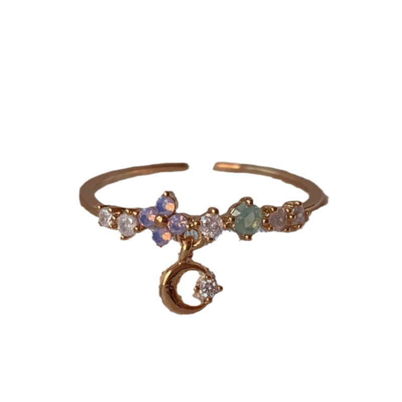 Wholesale New Flower Moon Butterfly Zircon Sweet and Cute Open Ring