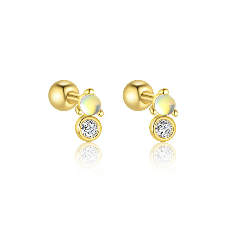 Wholesale Star Moon Zircon Round Head Earnail Ear Studs