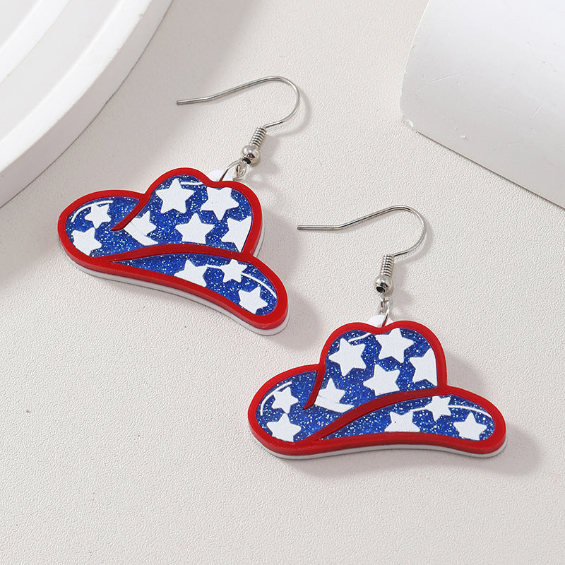 Wholesale American Independence Day Western Cowboy Hat Acrylic Earrings