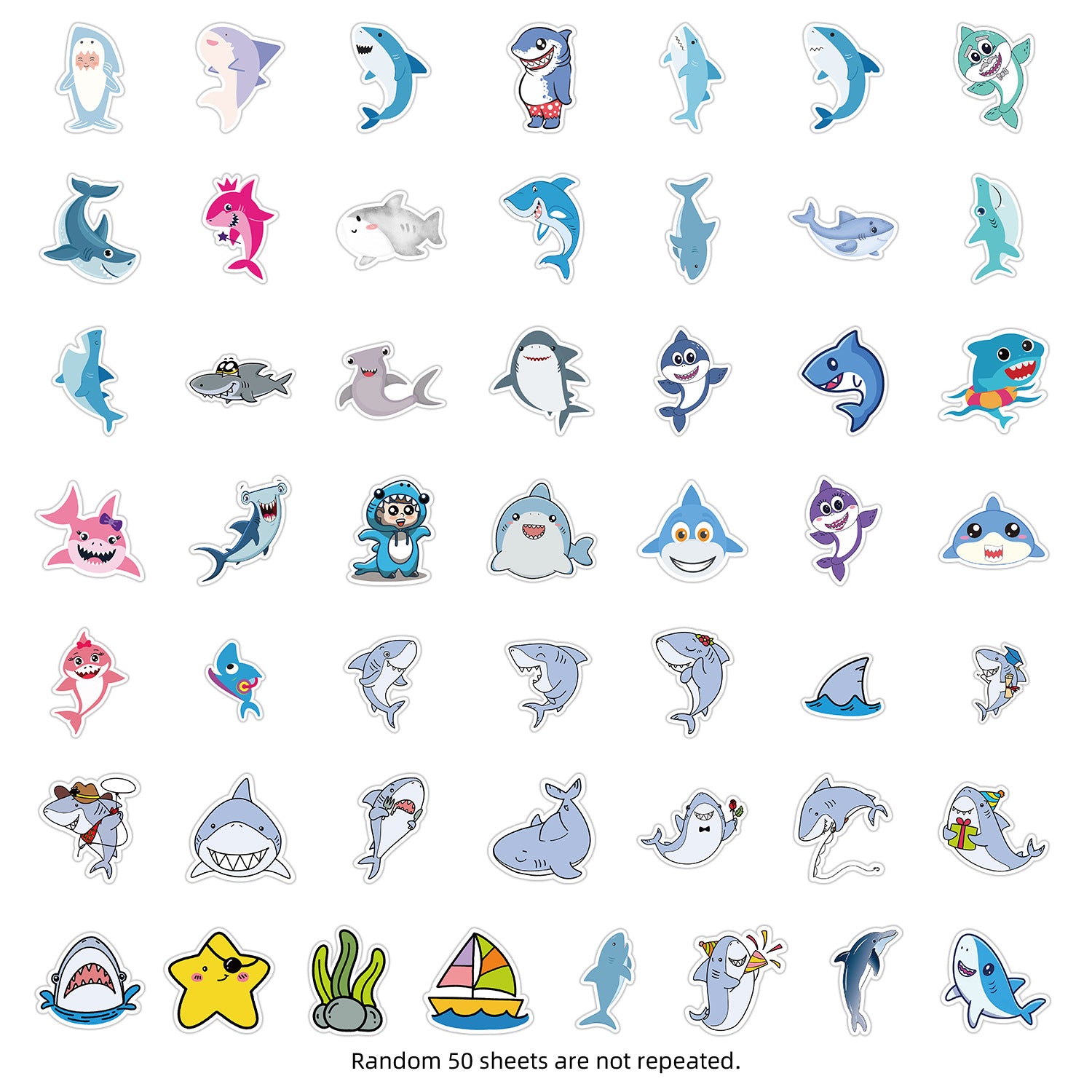 Wholesale 50pcs/pack cute cartoon shark graffiti stickers waterproof
