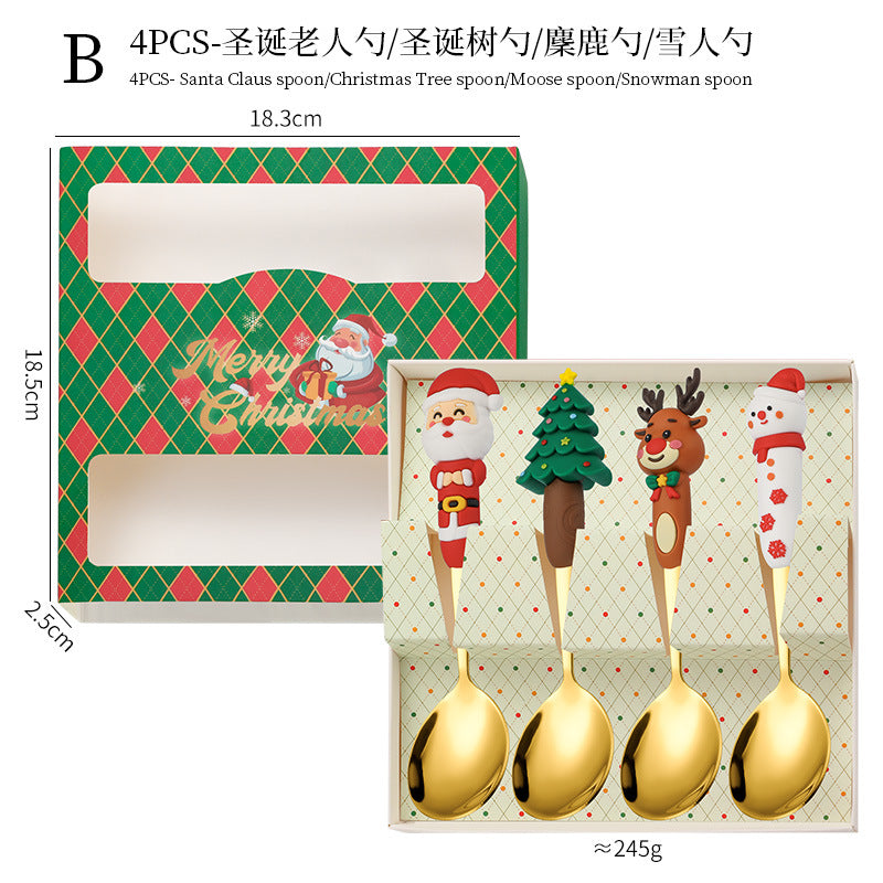 Wholesale Cartoon Christmas Dessert Fork and Spoon Cutlery Set