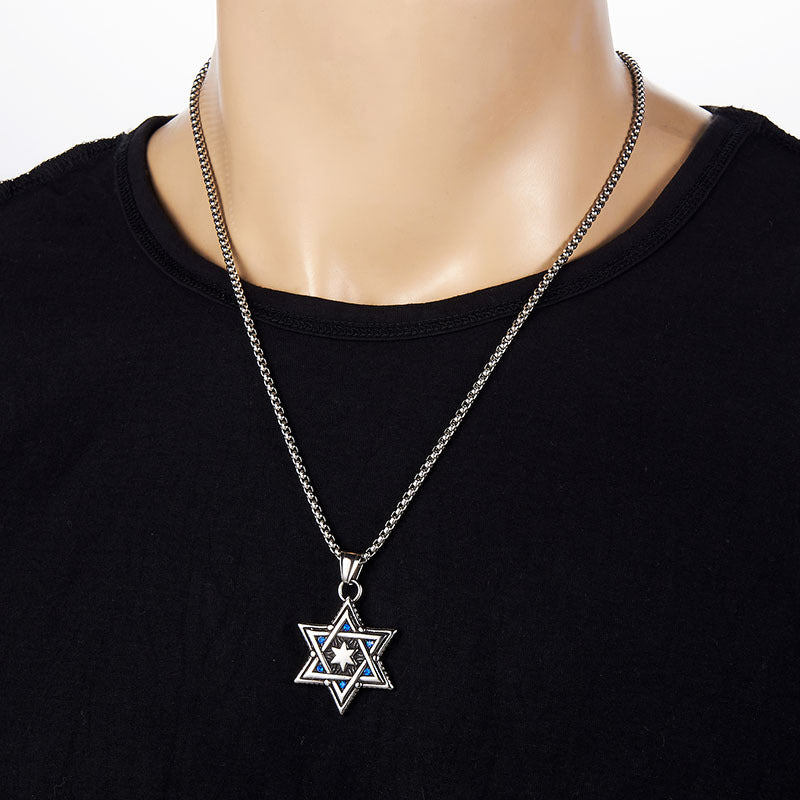 Wholesale Titanium Steel Hexagram Men' s Necklace