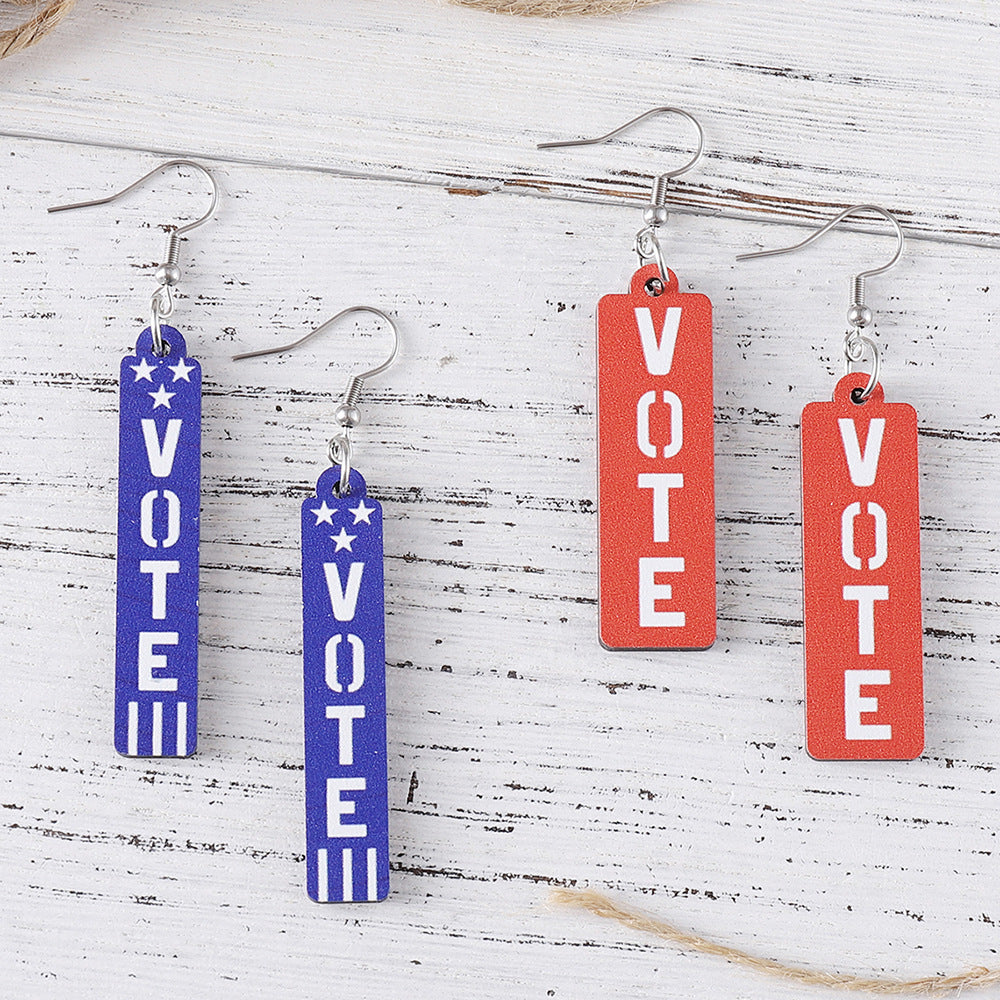 Wholesale Independence Day Personalized Double Sided Round Wooden Chip Earrings
