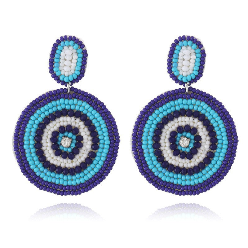 Wholesale Ethnic Style Geometric Disc Fabric Rice Bead Earrings