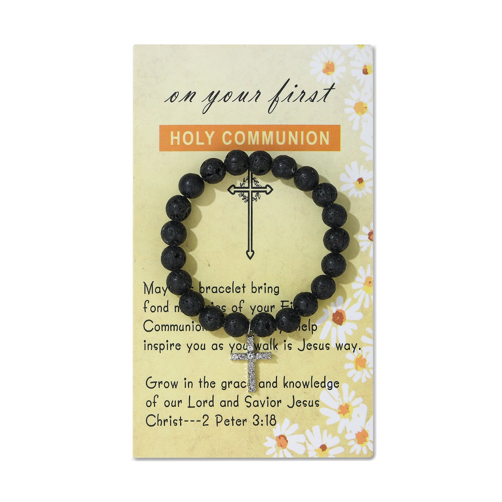 Wholesale Baptismal communion cross Volcanic Stone Bracelets