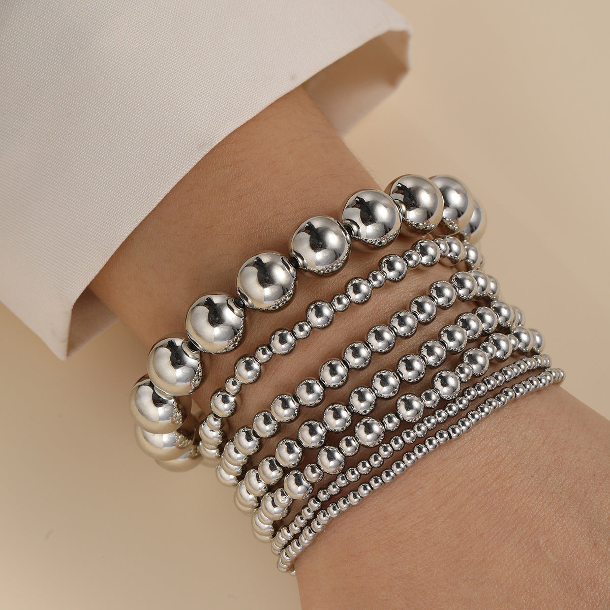 Wholesale Round bead bracelet 7-piece set Simple multi-layer stacking style beaded bracelet