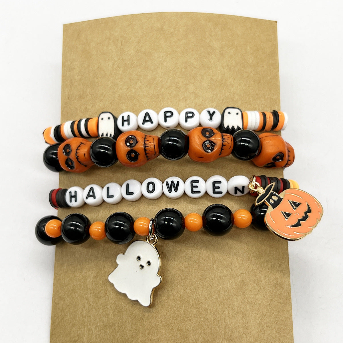 Wholesale Halloween Multi-layer Spider Pumpkin Ghost Skull Letter BOO Elastic Bracelet