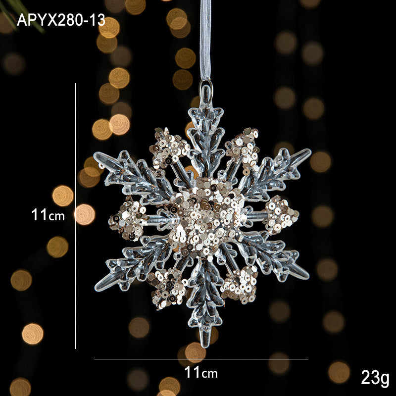 Wholesale Christmas Sequin Acrylic Transparent Snowflake Pendant Ornament