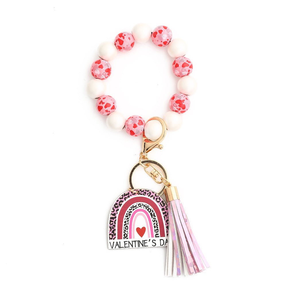 Wholesale  Valentine' s Day  Love Wooden Bead Bracelet Wristlet Keychain
