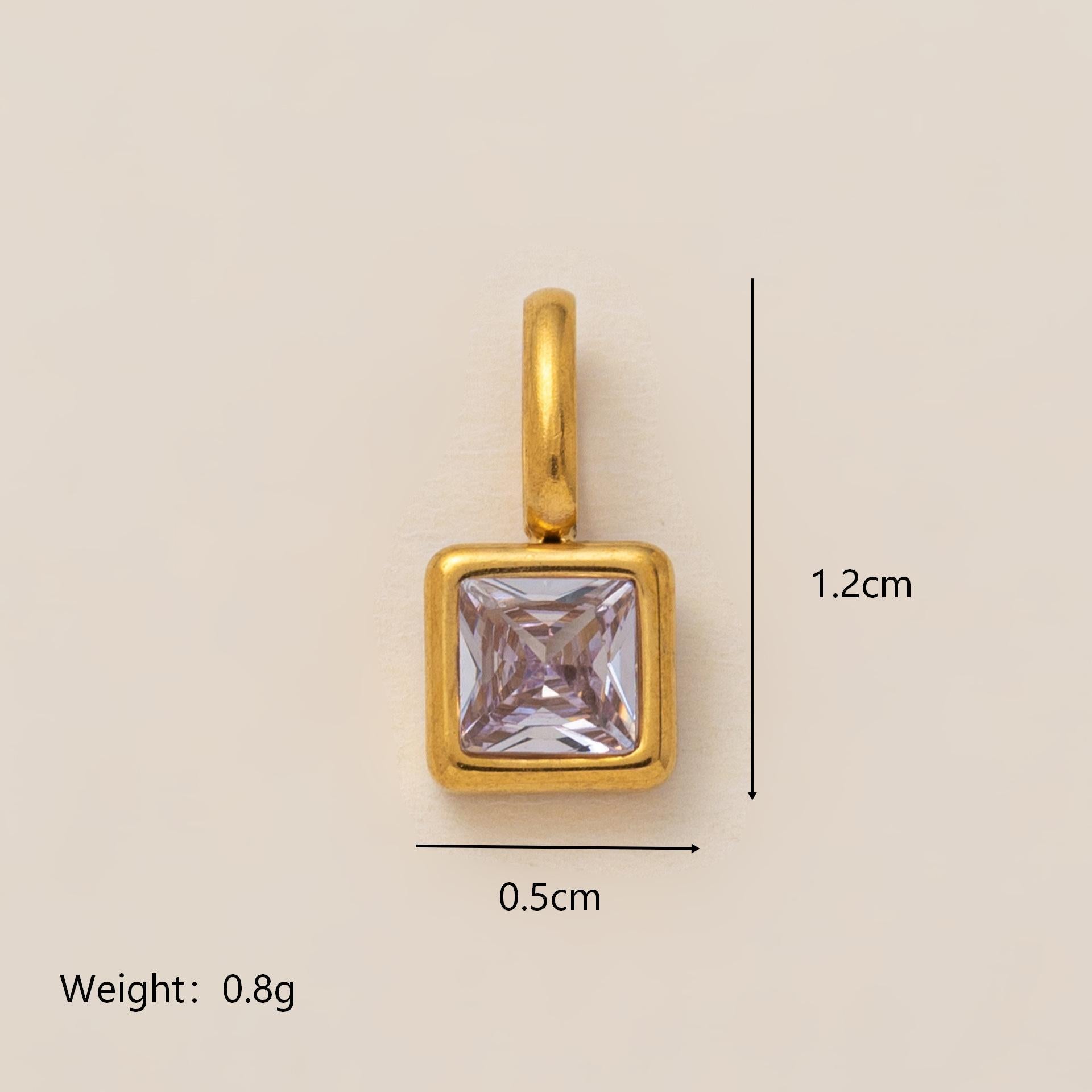 Wholesale Titanium Steel Geometric 12 Birthstone Colorful Zircon Pendant Necklace DIY Jewelry Accessory Gift For Women