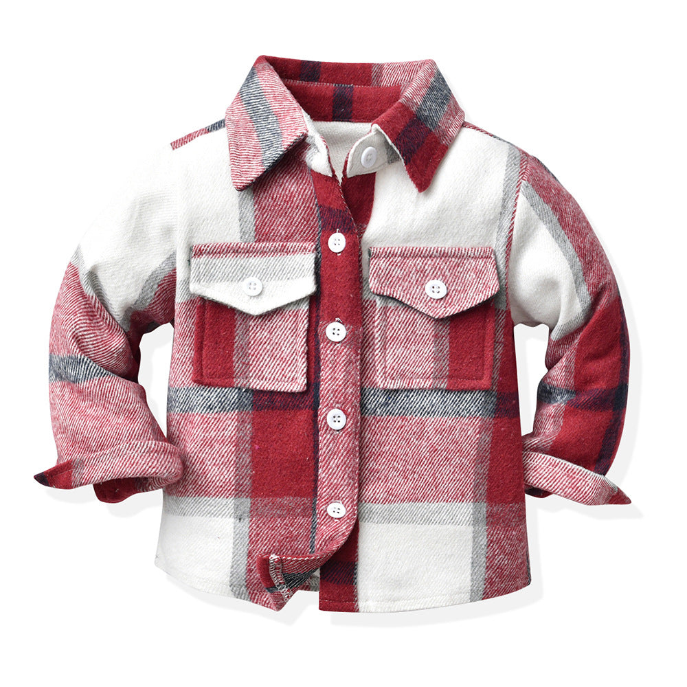 Wholesale Children's Cotton Multi-color Patchwork Plaid Shirt Long Sleeved Top