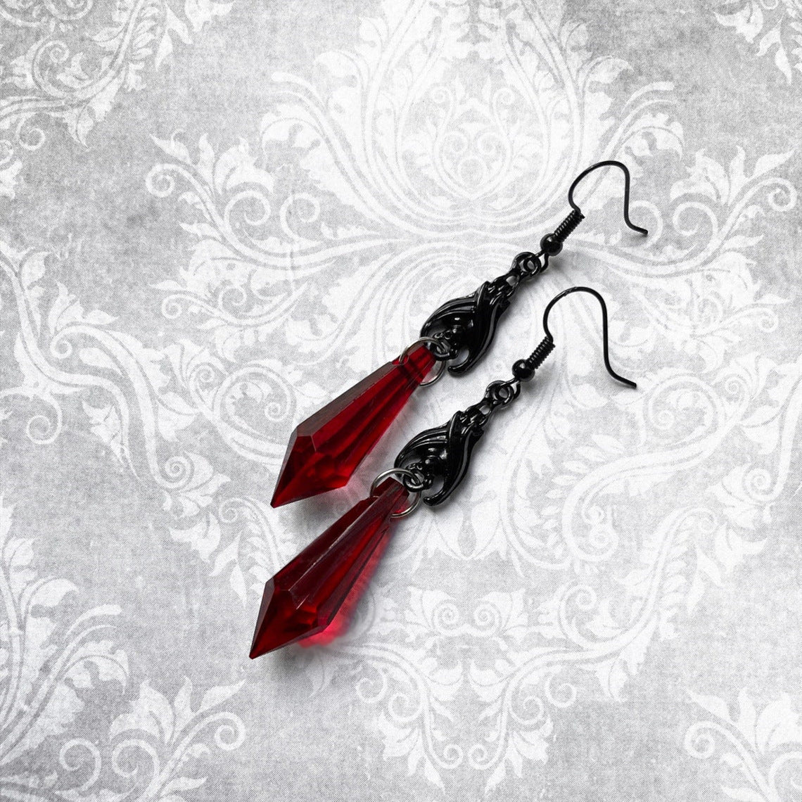 Wholesale Gothic jewelry black bat with red teardrop earrings