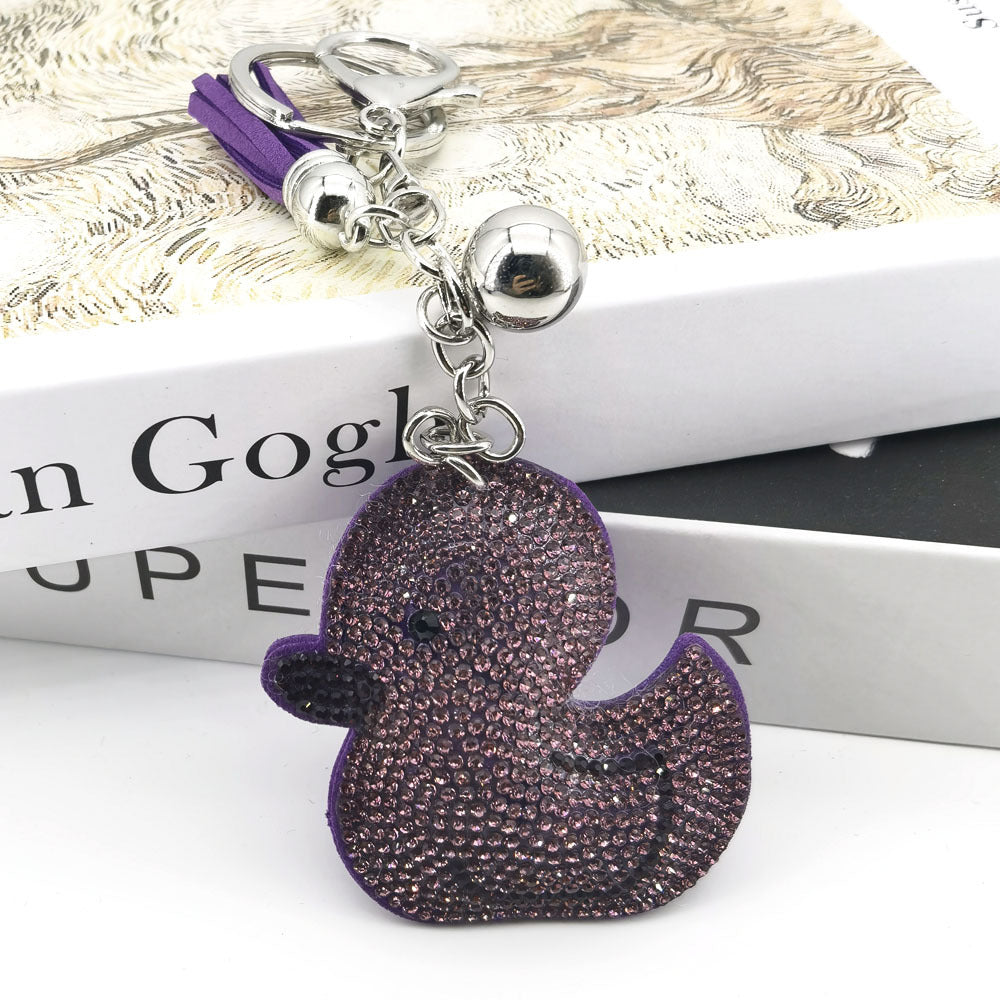 Wholesale 4pcs cartoon animal duck key chain rhinestone small yellow duck key chain