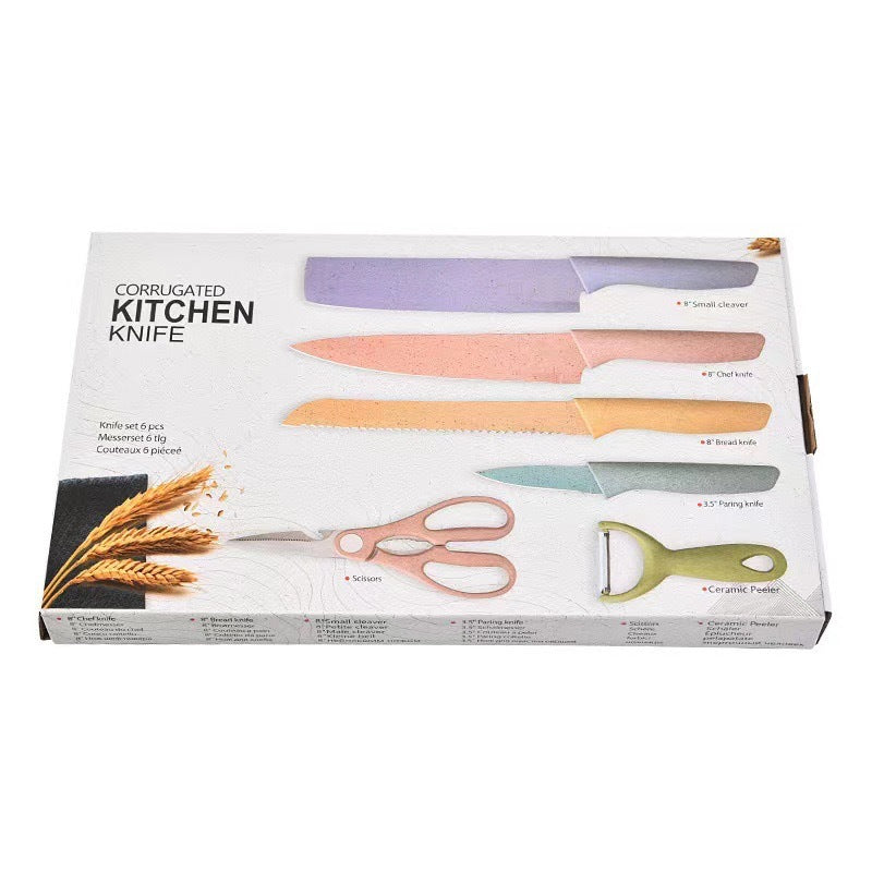 Wholesale colored macaron kitchen knife set of six pieces
