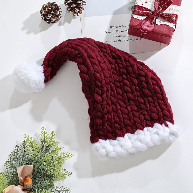 Wholesale Extra Thick Wool Christmas Hats Hand Knitted Santa Hats Parent-child Hats