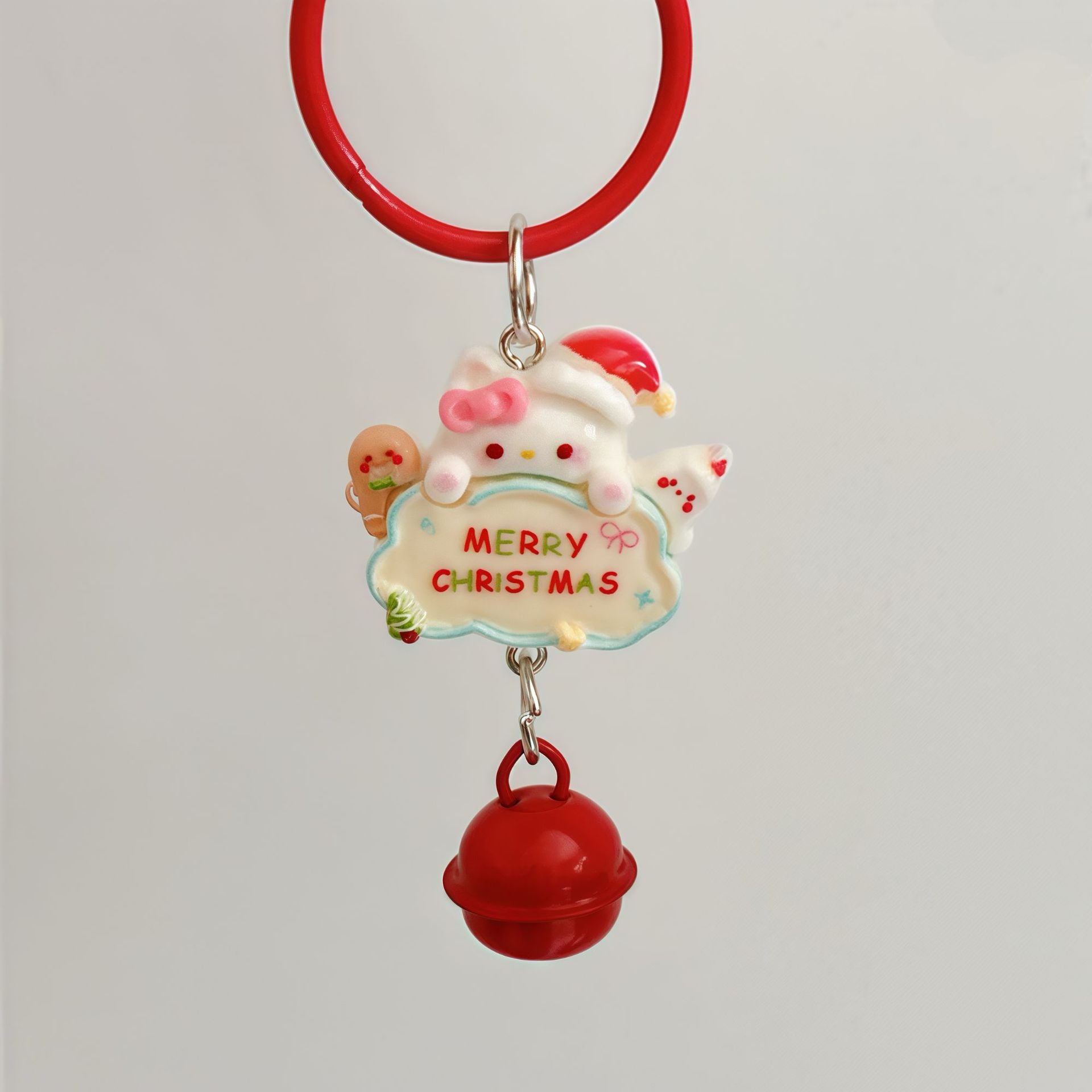 Wholesale Cartoon Christmas Cat Sign Resin Keychain Bell Pendant Cute Bag Charm Fashion Decorative Accessory Gift