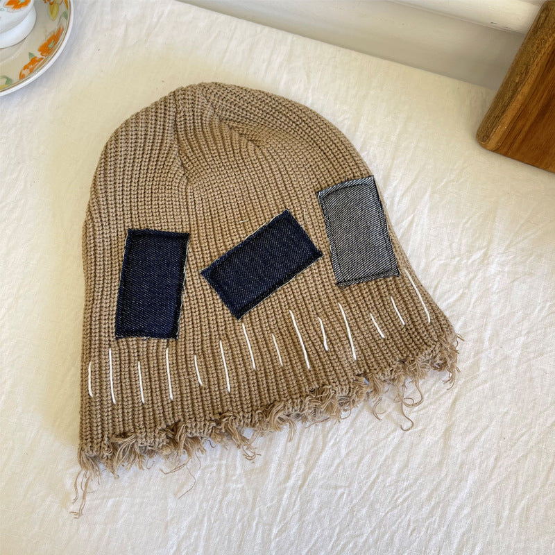 Wholesale Autumn and Winter Hip Hop Warm Raw Edge Patch Beanie