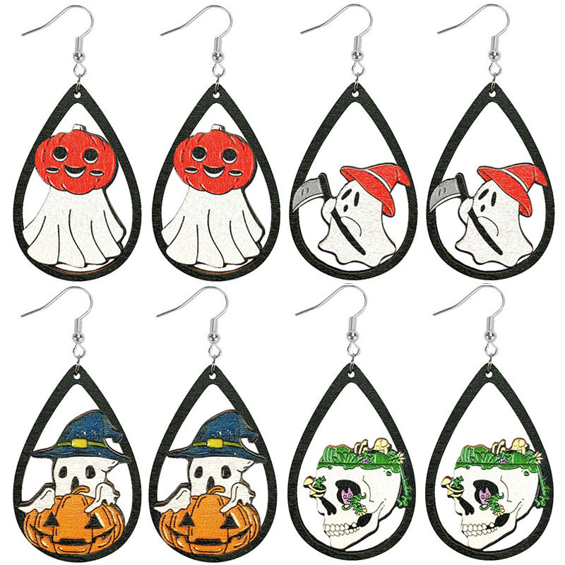 Pendientes de madera de estampado al por mayor de halloween