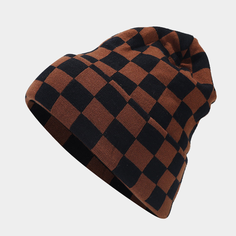 Wholesale Winter Hat Checkerboard Knitted Hat Plush Hat