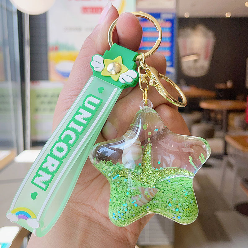 Wholesale Cute Starfish Quicksand Bottle Oiled Acrylic Keychain