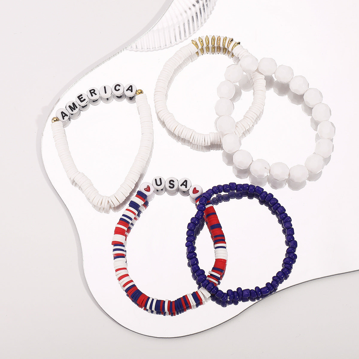 Wholesale American Independence Day Acrylic USA Letter Beaded Contrast Color Bracelet