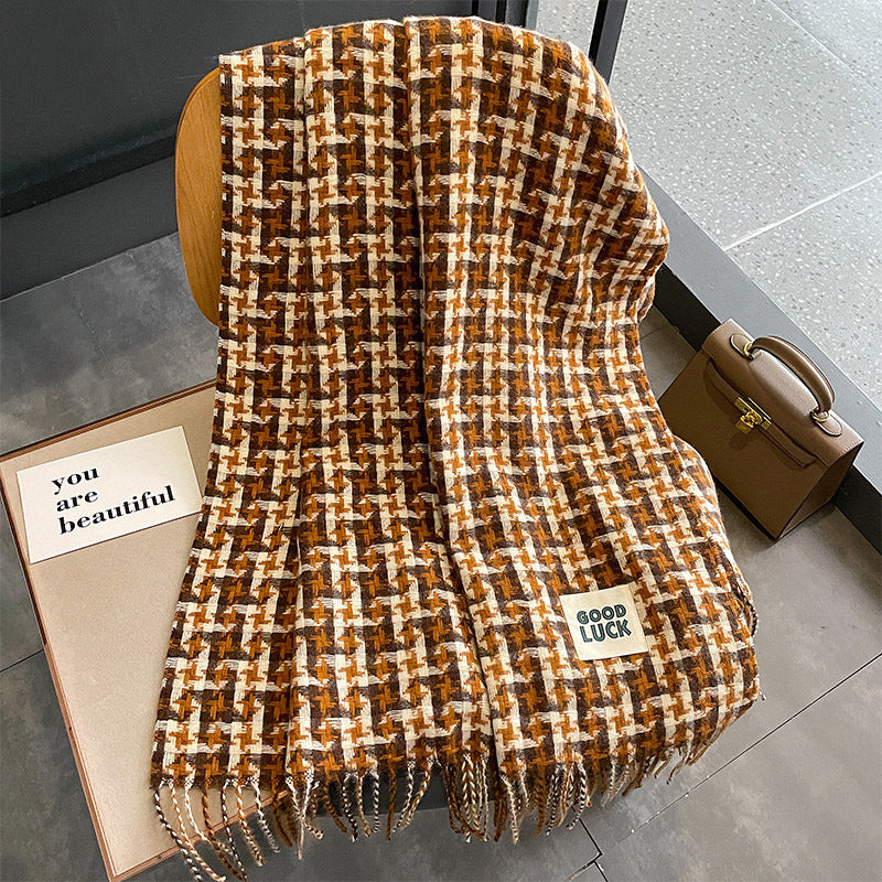 Wholesale Autumn and Winter Imitation Cashmere Contrasting Long Tassel Color Block Plaid Scarf